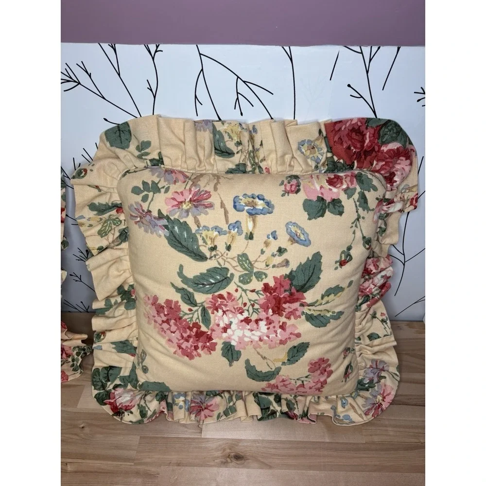 VTG Floral Shabby Chic Ruffled Corded Pillows 18x18 Set of 3 Granny/Cottage Core